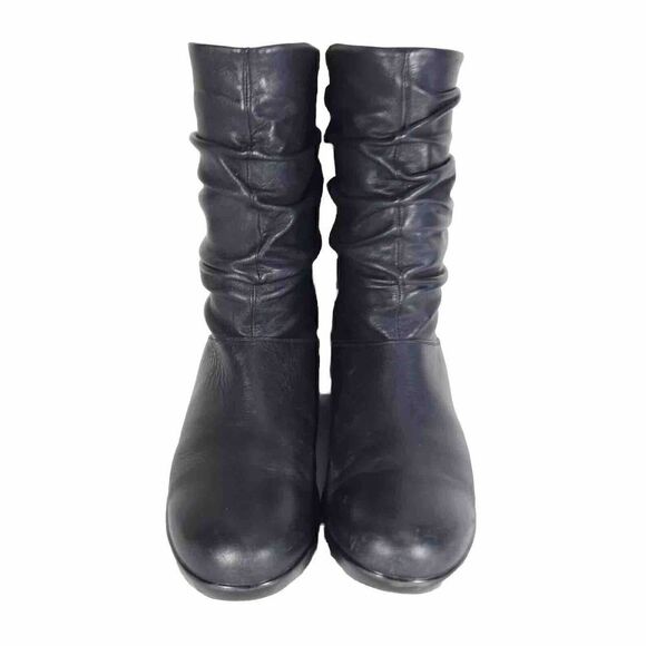 Dansko Women's Devin US8-8,5 EU 39 Solid Black Leather Pull On Slouch Boots - Picture 3 of 12